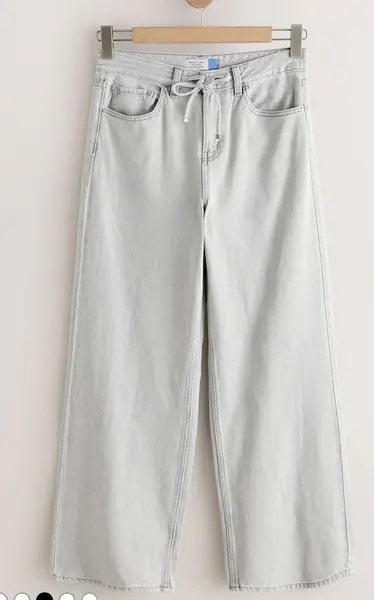 Grey Wide Leg Drawstring Waist Jeans