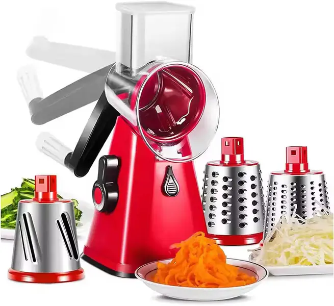 Manual Rotary Cheese Grater, Vegetable Slicer with Three Drum Blades, Grater for Kitchen Faster and Easy Cutting, Rotary Drum Grater Ideal for Cheese, Cucumber, Carrot, Nuts, etc.