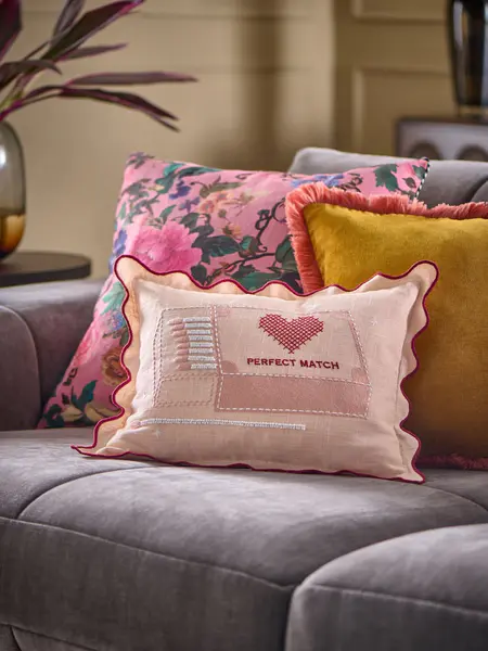 Pink 30 X 40cm Valentines Embroidered Perfect Match Cushion