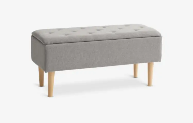 BADSTED Bench BADSTED w/storage light grey fabric/oak colour