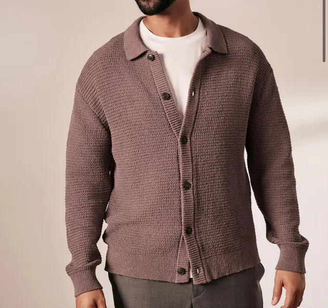 65% off Dark Stone Relaxed Fit Cotton Rich Crochet Textured Knit Shacket @ NEXT