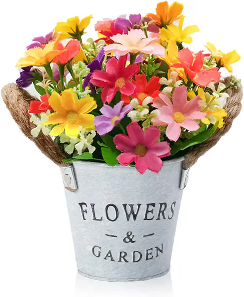 Artificial Flowers Decoration, Artificial Plants in Pot, Small Plastic Fake Plants Indoor Outside with Pot, Decorative Faux Plants Home Accessories for Wall Bedroom Garden Office (Multicolor)