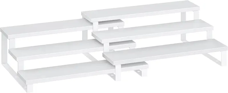SONGMICS Spice Rack, Set of 2 Cabinet Shelf Organisers, 3-Tier Extendable Spice Holder, Engineered Wood, Stackable, for Pantry, Cupboard, Countertop, Snow White and Cloud White