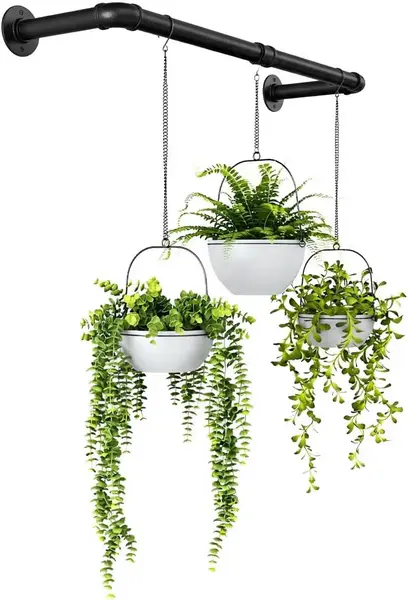 Bamworld Hanging Planters for Indoor Plants Plant Holder for Window Ceiling Floating Black Metal Rod for Home Garden Wall Decor for Living Room
