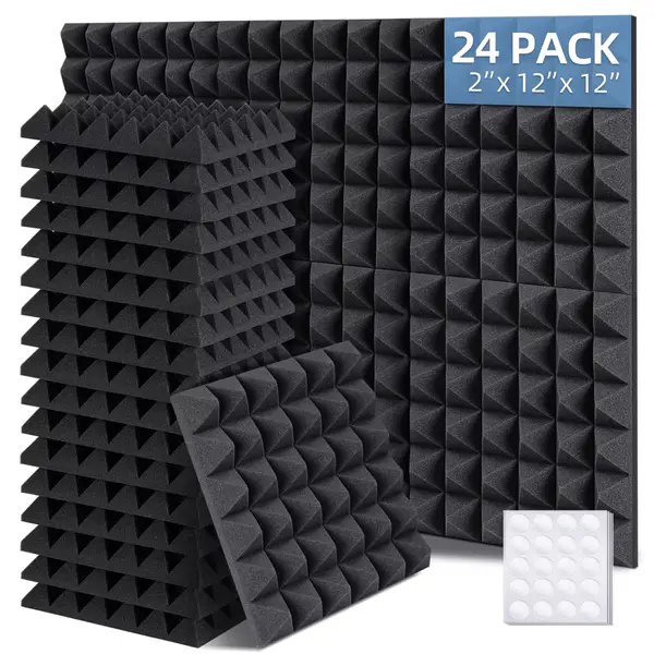 Ohuhu Acoustic Foam Panels 24 Pack with Double Sided Tape, 2"x12"x12" Sound Proofing Panels - Sold by Ohuhu&Sportneer Official FBA