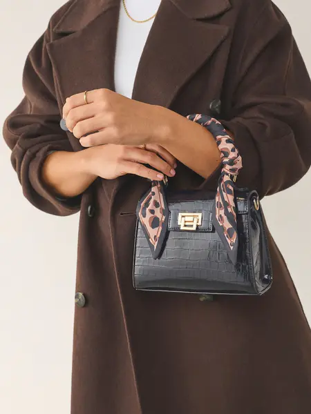 Black Scarf Top Handle Bag