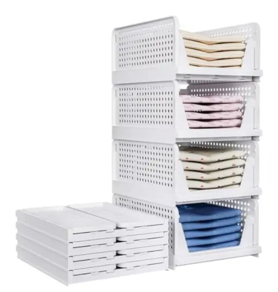 17% off TidyIsles 8 Pack Plastic Folding Closet Stackable Storage Basket Closet Storage