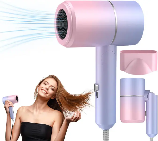 Hair Dryer,Foldable Fast Drying Ionic Hairdryers for Women Hairdryer Low Noise Lightweight Ionic Blow Dryer with Heating and Cool Button Ironic Hair Dryers Travel Hairdryer for Women (Pink Blue)