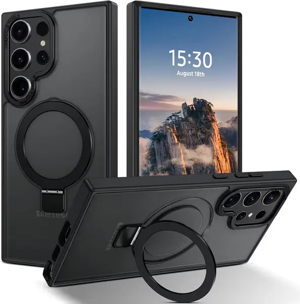 DUEDUE Magnetic Case for Samsung Galaxy S23 Ultra with Stand [Compatible with Magsafe] Invisible Ring Holder,Slim Translucent Military Grade Shockproof Phone Case for Samsung S23 Ultra 6.8", Black