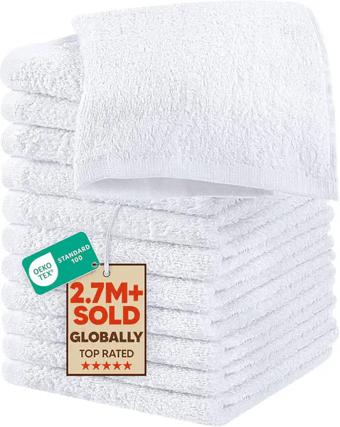 Utopia Towels Cotton Washcloths Set - 100% Ring Spun Cotton, Premium Quality Flannel Face Cloths, Highly Absorbent and Soft Feel Fingertip Towels (12 Pack, White)