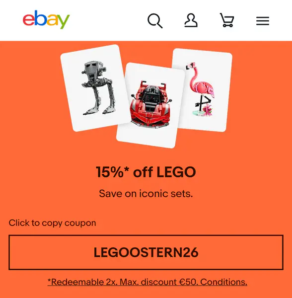 15% Off Selected LEGO on eBay (Ends 18/03, 11.59pm)