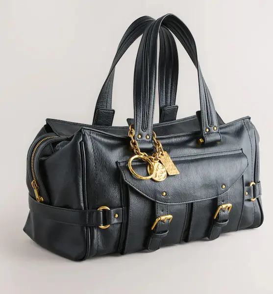 Black Charm Buckle Hand Held Bag