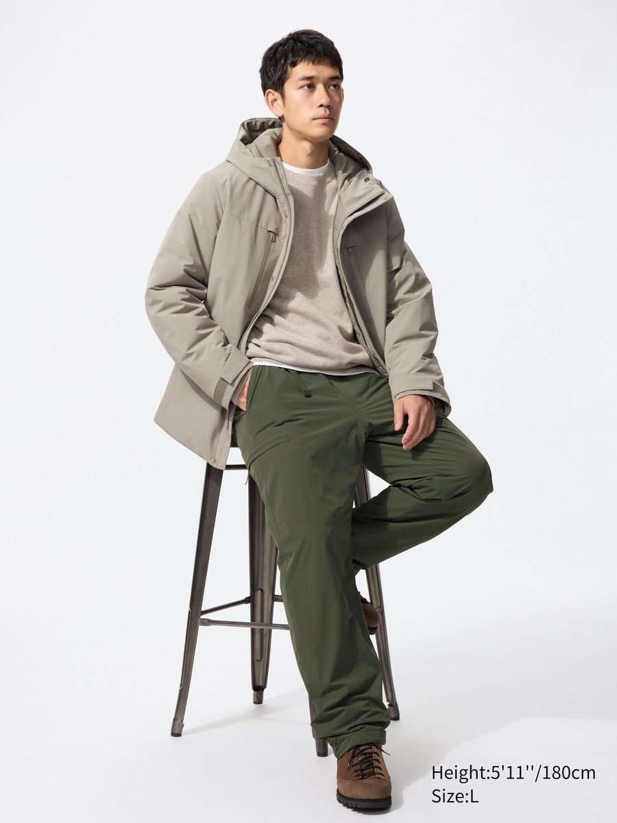 Men's UNIQLO Warm Lined Water-Repellant Trousers, Olive - Sizes s and m
