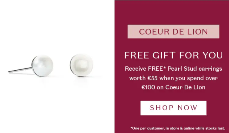 Free stud Earrings when you spend €100 on Coeur de Lion at Kilkenny Design