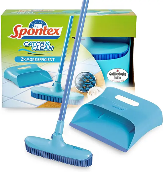 Spontex Catch & Clean Indoor Rubber Broom and Dustpan Set - Dustpan and Brush Set for Pet Hair Removal - Rubber Brush for Wet & Dry Sweeping Plus Multi-Surface Cleaning