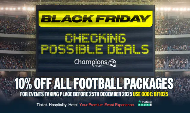 10% off all football packages for events taking place before 25th December 2025 at Champions Travel