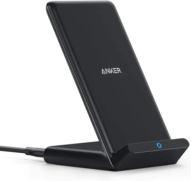 Anker Wireless Charger, PowerWave Stand, Qi-Certified for iPhone 15/14/13/12 Series, SE, 11, 11 Pro, 11 Pro Max, XR, Xs Max, 10W Fast-Charging Galaxy S20 S10 S9 S8, Note 10 (No AC Adapter)