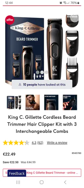 King C. Gillette Cordless Beard Trimmer Hair Clipper Kit with 3 Interchangeable Combs