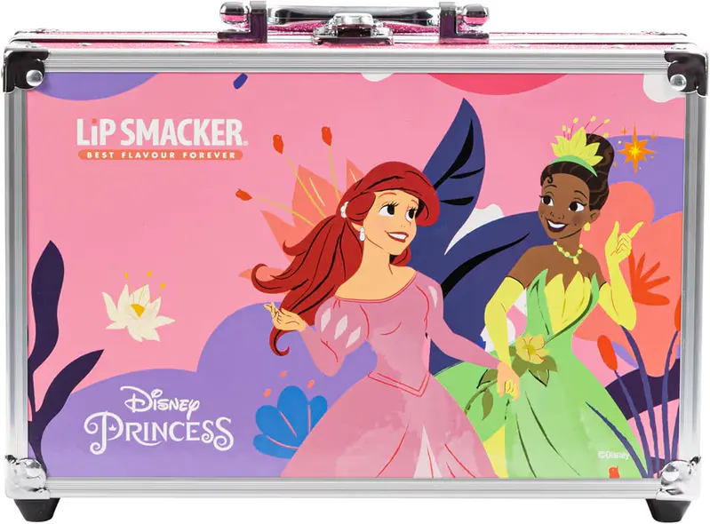 Lip Smacker Disney Princess Traincase, Makeup Set for LittleGirl, 40+ Pieces for Face, Lips, and Nails with Beauty Accessories for Hair and Makeup Included