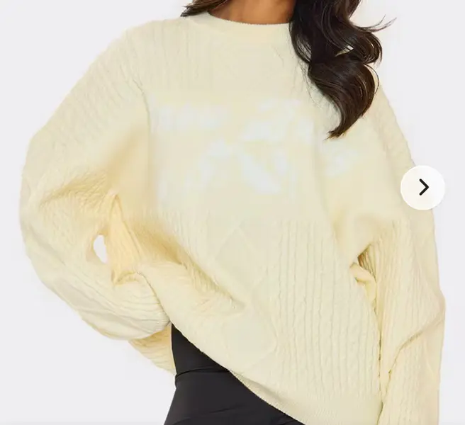 Oversized Snow Bunny Graphic Christmas Jumper In Cream Cable Knit