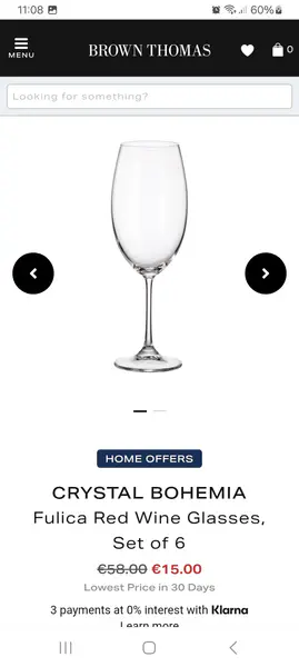 6 crystal wine glasses