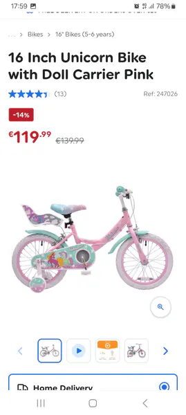 16 Inch Unicorn Bike with Doll Carrier Pink