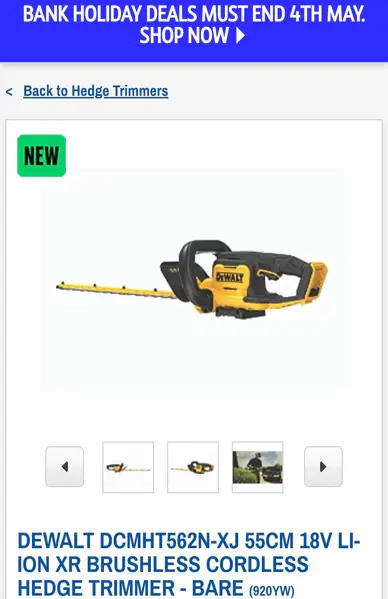 DEWALT DCMHT562N-XJ 55cm 18V Li-Ion XR Brushless Cordless Hedge Trimmer