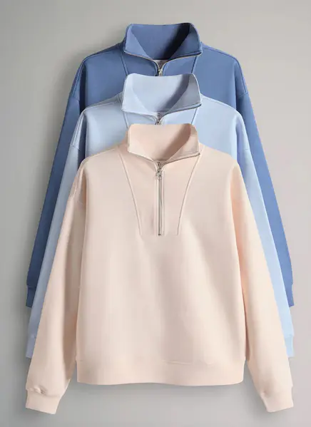 The Set 3 Pack Half Zip Ribbed Funnel Neck Sweatshirts Blue/Light Blue/White