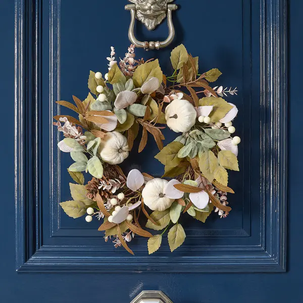 OHS Velvet Pumpkin Wreath - Natural