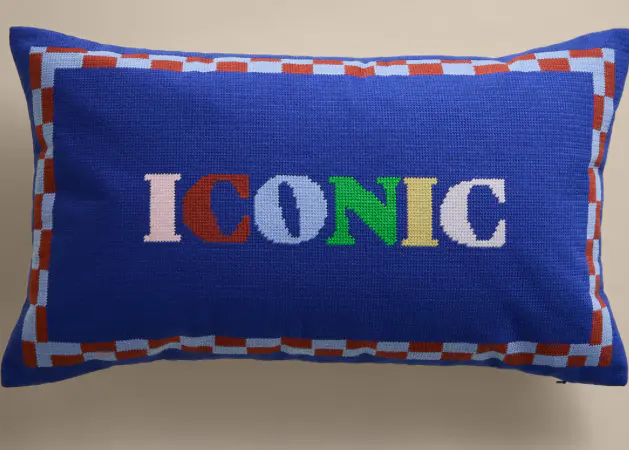 Iconic Slogan Needlepoint Bolster Cushion
