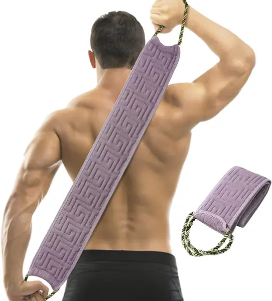 Exfoliating Back Scrubber for Shower, 34 Inches Back Scrubber with Handles, Double Sided Body Exfoliator Bath Tool, Exfoliating Washcloth to Scrub Your Body Deeply for Men & Women(Light Purple)