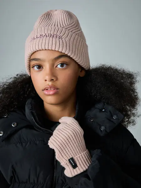 ALLSAINTS Pink Underground Logo Beanie and Gloves Set
