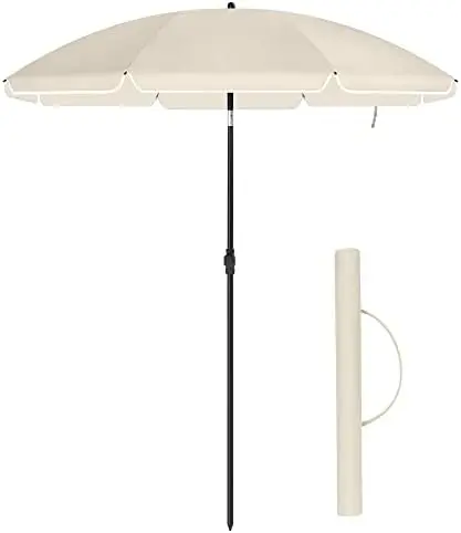 SONGMICS Parasol 160 cm Sun Protection UPF 50+, 30° Tilt in 2 Directions, Adjustable Height, with Carry Bag, for Balcony, Garden, Terrace, Beach, Without Base – Beige GPU60WTV1