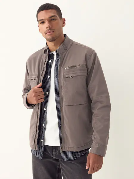Neutral Borg Lined Zip Through Funnel Jacket