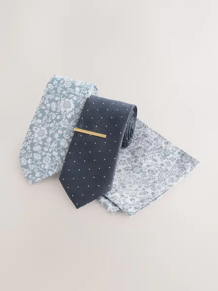 Green/Blue Design Ties And Tie Clips 2 Pack
