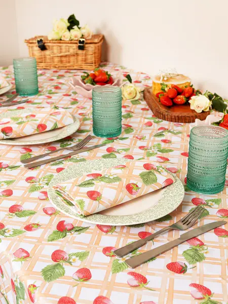 Avalon Home Pink Strawberry Picnic Tablecloth