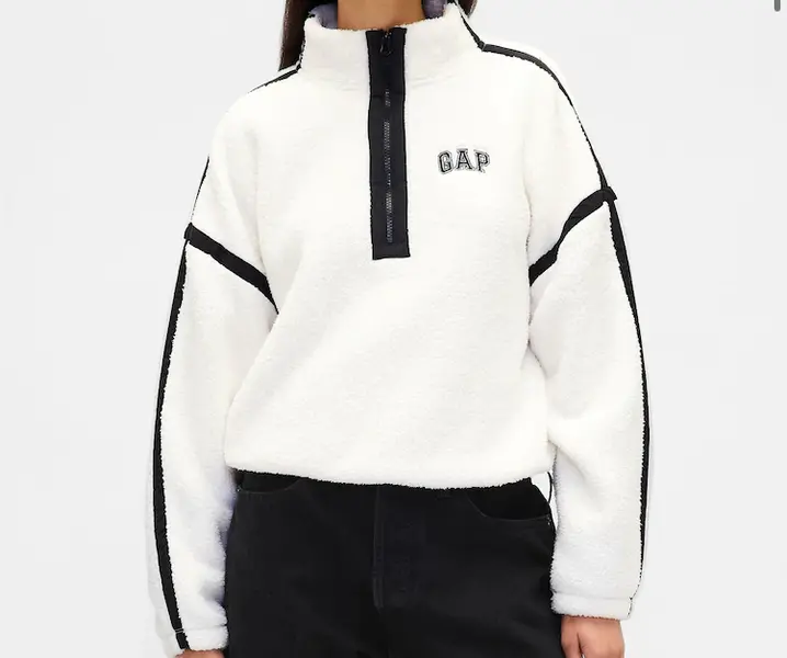 Gap White Oversized Cropped Sherpa Half-Zip Fleece