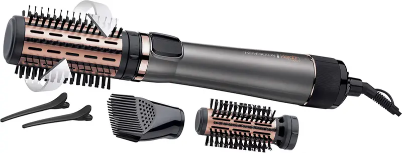Remington Rotating Airstyler Keratin Protect (3 attachments: Mixed Bristle & Soft Bristle Brush, Root Boost Attachment for More Volume & Hair Clips, Ceramic Coating Infused with Almond Oil)