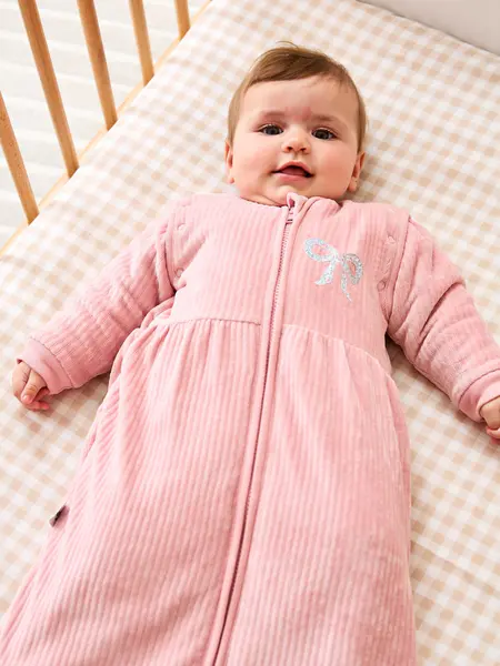JoJo Maman Bébé Pink Ribbed Velour 3.5 Tog Baby Sleeping Bag