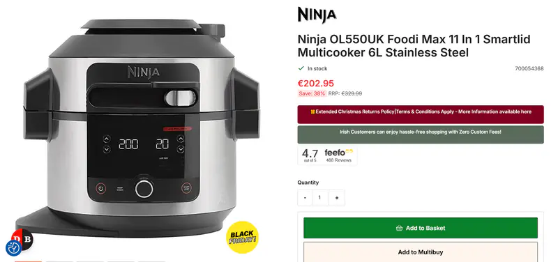 Ninja OL550UK Foodi Max 11 In 1 Smartlid Multicooker 6L