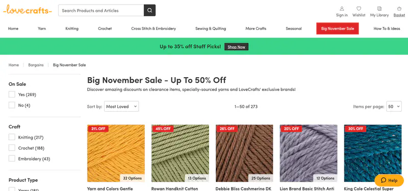 Love Crafts Big November Sale up to 50% off