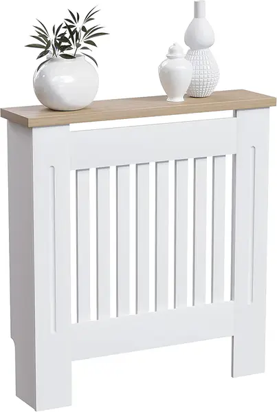 Vida Designs Arlington Radiator Cover White Modern Painted MDF Cabinet, Slats, Grill, Wood Top Shelf, Small (H: 83.3 / W: 78 / D: 19 cm)