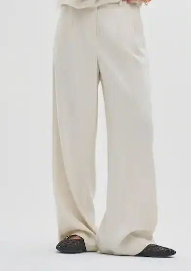 The Set 2 Pack Wide Leg Pleated Trousers Cream/Neutral Brown
