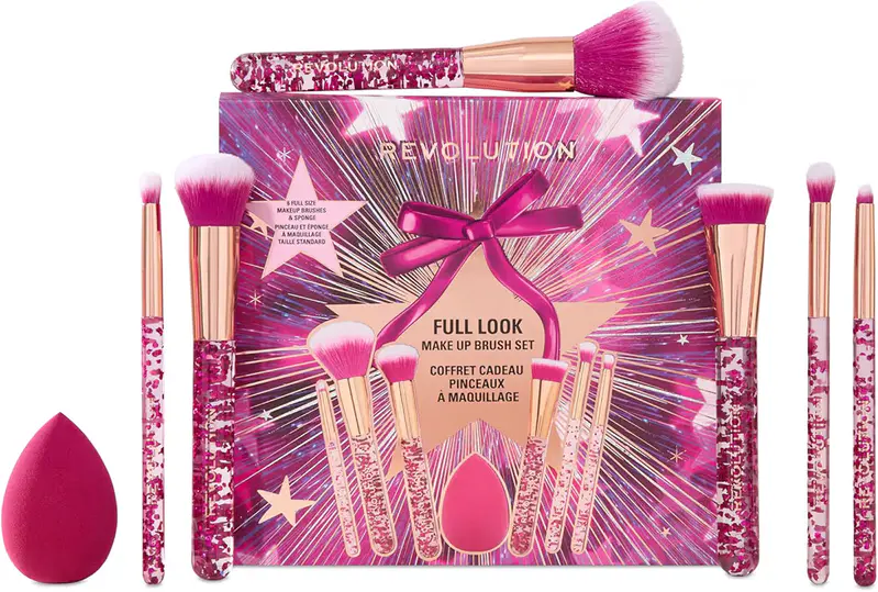 Revolution Full Look Makeup Brush Gift Set, 7-Piece Eye, Face & Cheek Collection with Blending Sponge, Vegan & Cruelty-Free