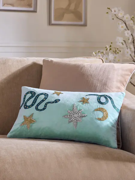 Blue 50 X 30cm Universe Embellished Icons Cushion