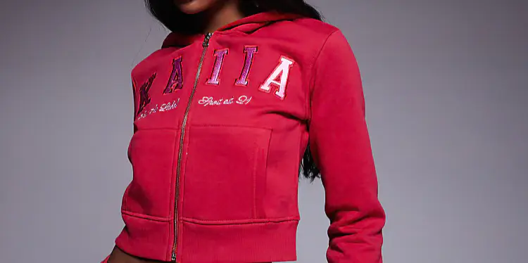 Kaiia cotton blend embroidered logo oversized hoodie co-ord in red and pink