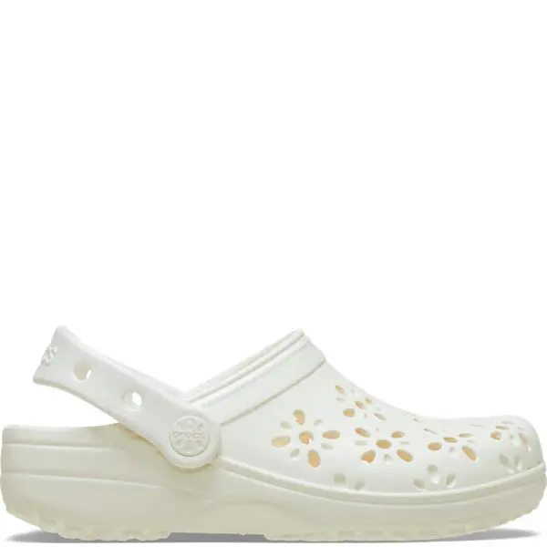 Crocs Womens Classic Floral Cut Out Clog - Chalk