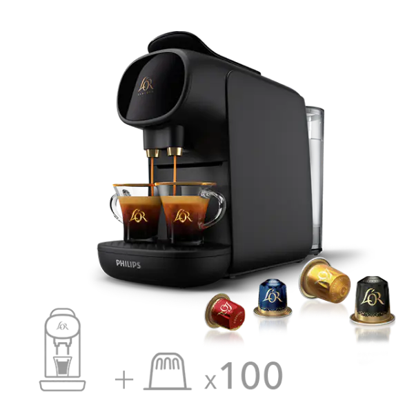 L'Or Coffee Machine + 100 capsules - compatible with L'OR capsules and Nespresso capsules