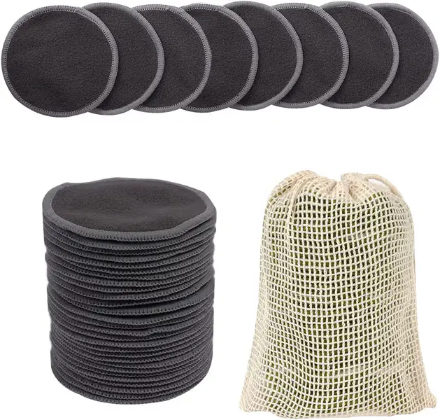 LOPHE Reusable Makeup Remover Pads, 24 Pcs Eco-Friendly Washable Bamboo Charcoal Makeup Remover Pads With Mesh Laundry Bag, Face Cleaning Puff For All Skin Types Gift For Women