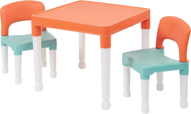 Liberty House Toys Table and Two Chairs Set for Children, Green, Orange, White, Table: 51 x 51 x 43 x 27 x 31 x 44 cm, Seat Height: 26 cm